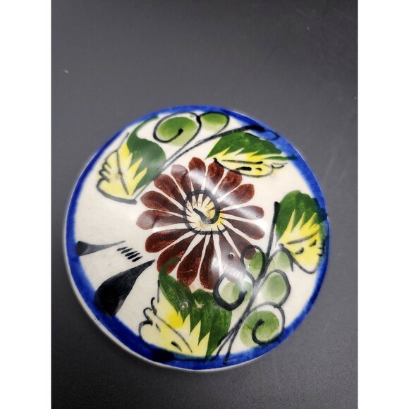 Tonala Mexican Pottery Footed Covered Trinket Dish Colorful Made in Mexico - Picture 11 of 12